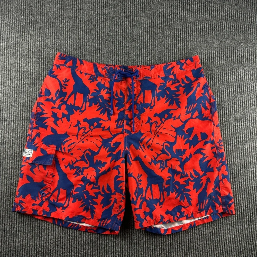 Polo Ralph Lauren Mens Red Navy Safari Animal Print Swim Trunks XXL 2530